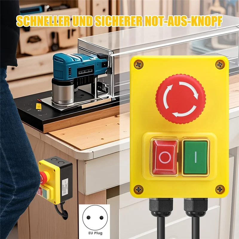 ABZV-Safety Switch For 220V Single-Phase Emergency Stop Ideal Function, Suitable For Milling Tables& Electrical Devices Eu Plug
