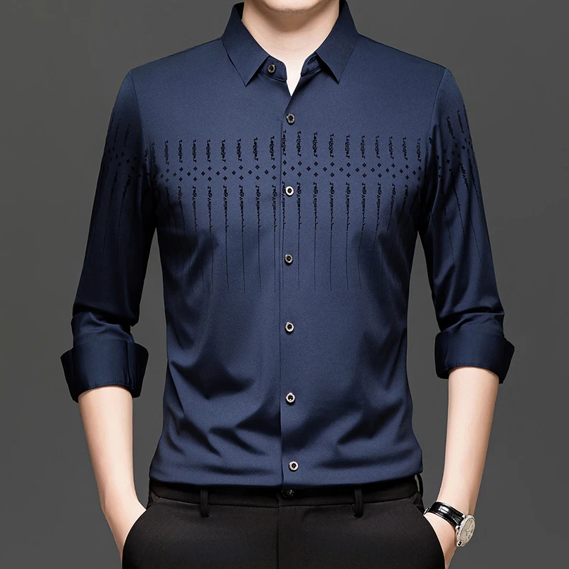 Classic Fashion Skin-Friendly Shirts For Men Long Sleeve Premium Autumn Quality Silky Comfortable Wrinkle-Free Camisas De Hombre
