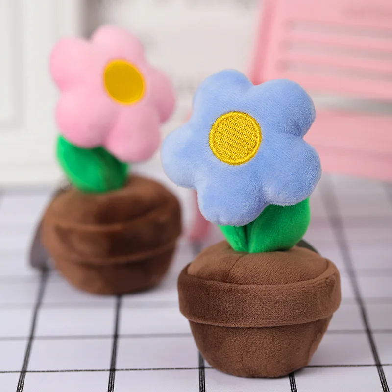 Lifelike Flower Plush Stuffed Toys Funny Soft Keychain Pendant Creative Plants Potted Flowers  Bouquet For Kids Birthday Gift