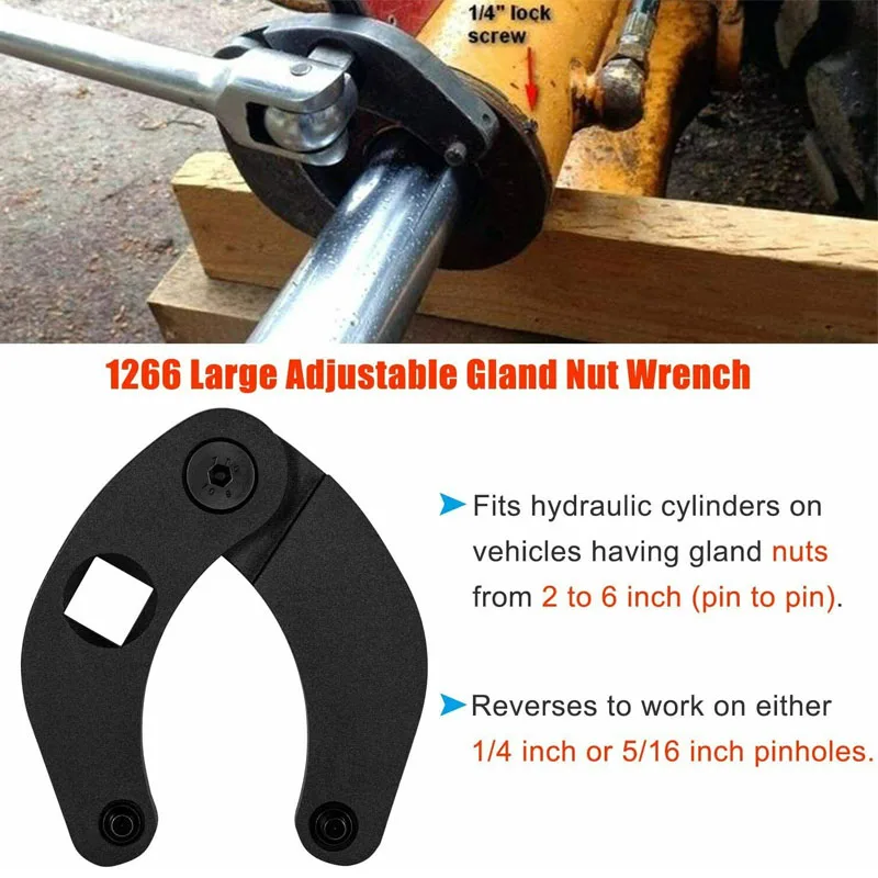 1266 & 7463 Adjustable Gland Nut Wrench Seth for Hydraulic Cylinders on Skid Steer Loaders, Most Farm and Construction Equipment