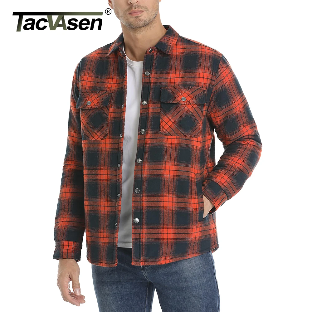 TACVASEN Men\'s Flannel Jackets Quilted Lined Heavyweight Warmth Fall Winter Work Commuting Coats Plaid Shirt Jacket