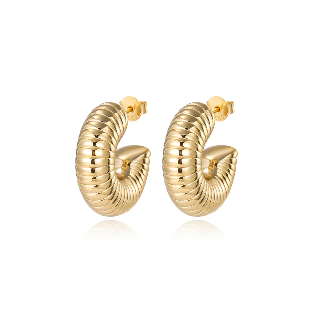 Fashion Glossy Hollow Earrings 925 Silver Classic and Retro Hoop Earrings Irregular Oval Ear Buckle