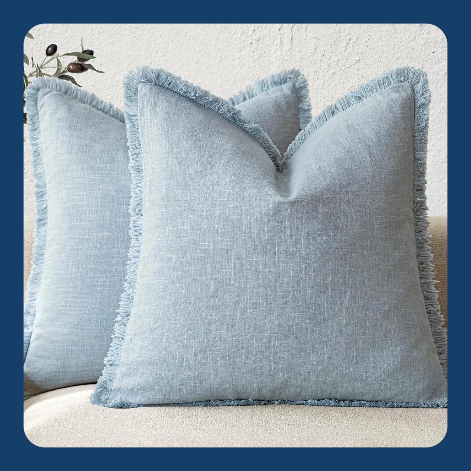 45X45CmLight الأزرق الزخرفية الكتان مهدب وسادة غطاء البوهيمي مزرعة مهدب غرفة المعيشة أريكة سرير كرسي غطاء الوسادة مع #2