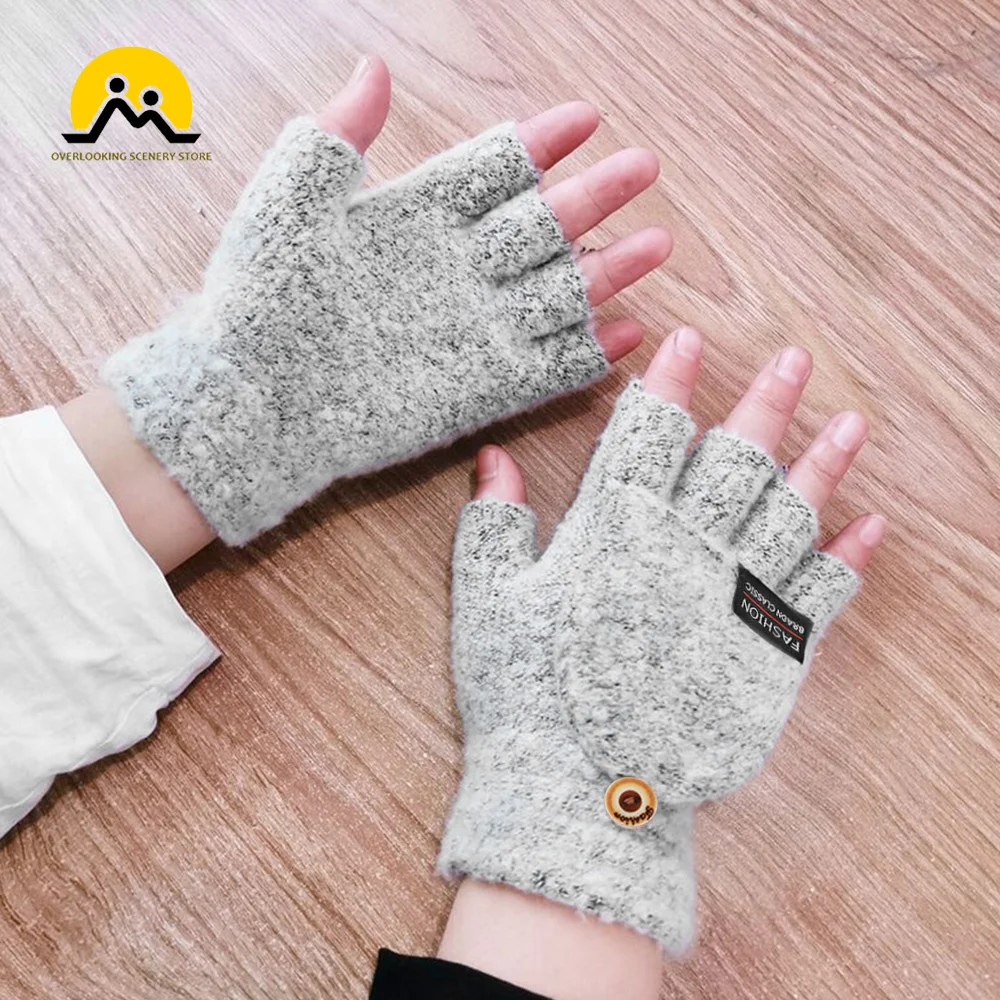 USB Electric Heated Gloves 2-Side Heating Convertible Fingerless Glove Knitted Mittens Adjustable Heat Portable Hand Warmer