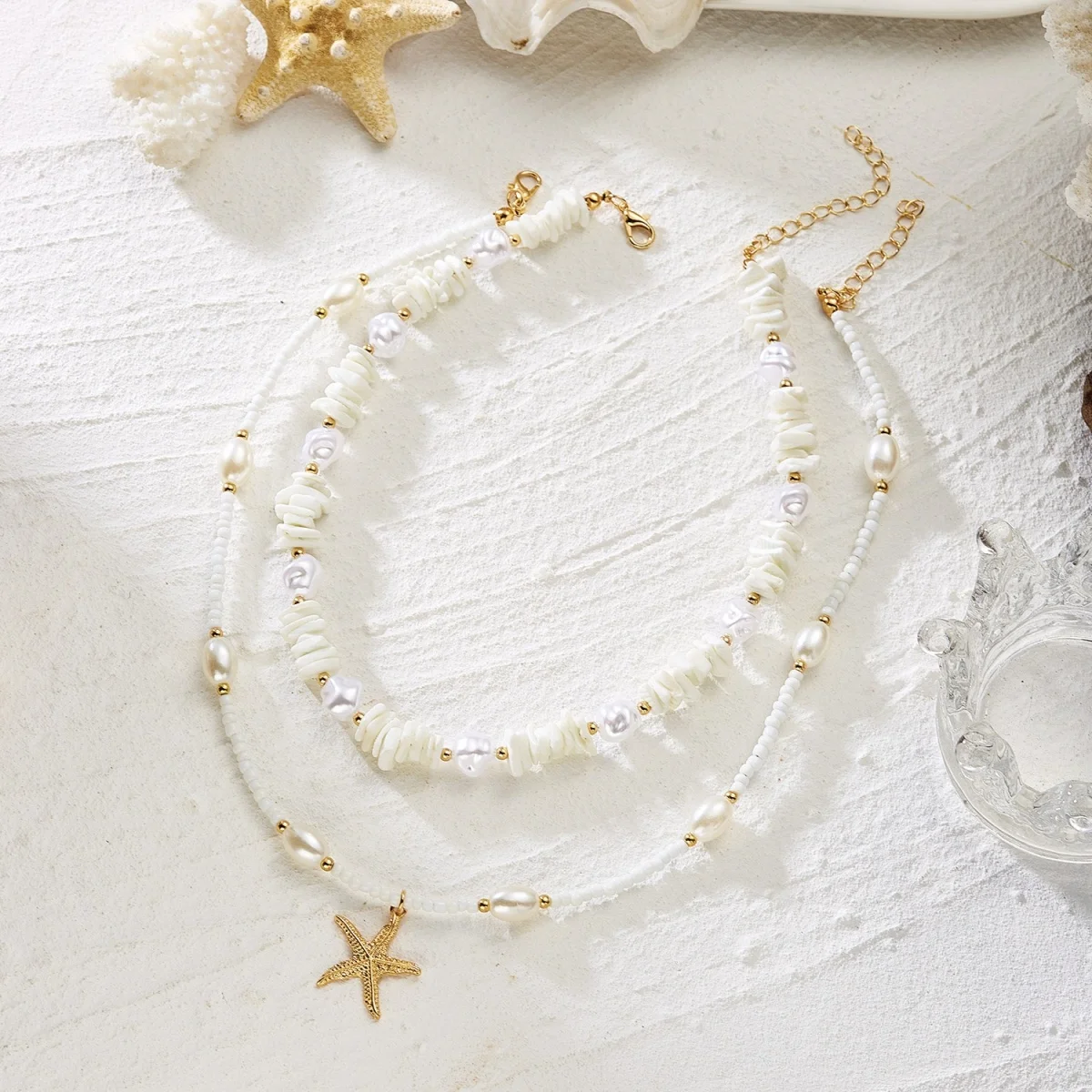 Sommerliche Muschel-Seestern-Imitationsperlen-Quasten-Anhänger-Halskette für Damen und Herren – Seepferdchen, Fisch, Muschel, Schildkröte, Delfin Choker-Schmuck – Detail 27