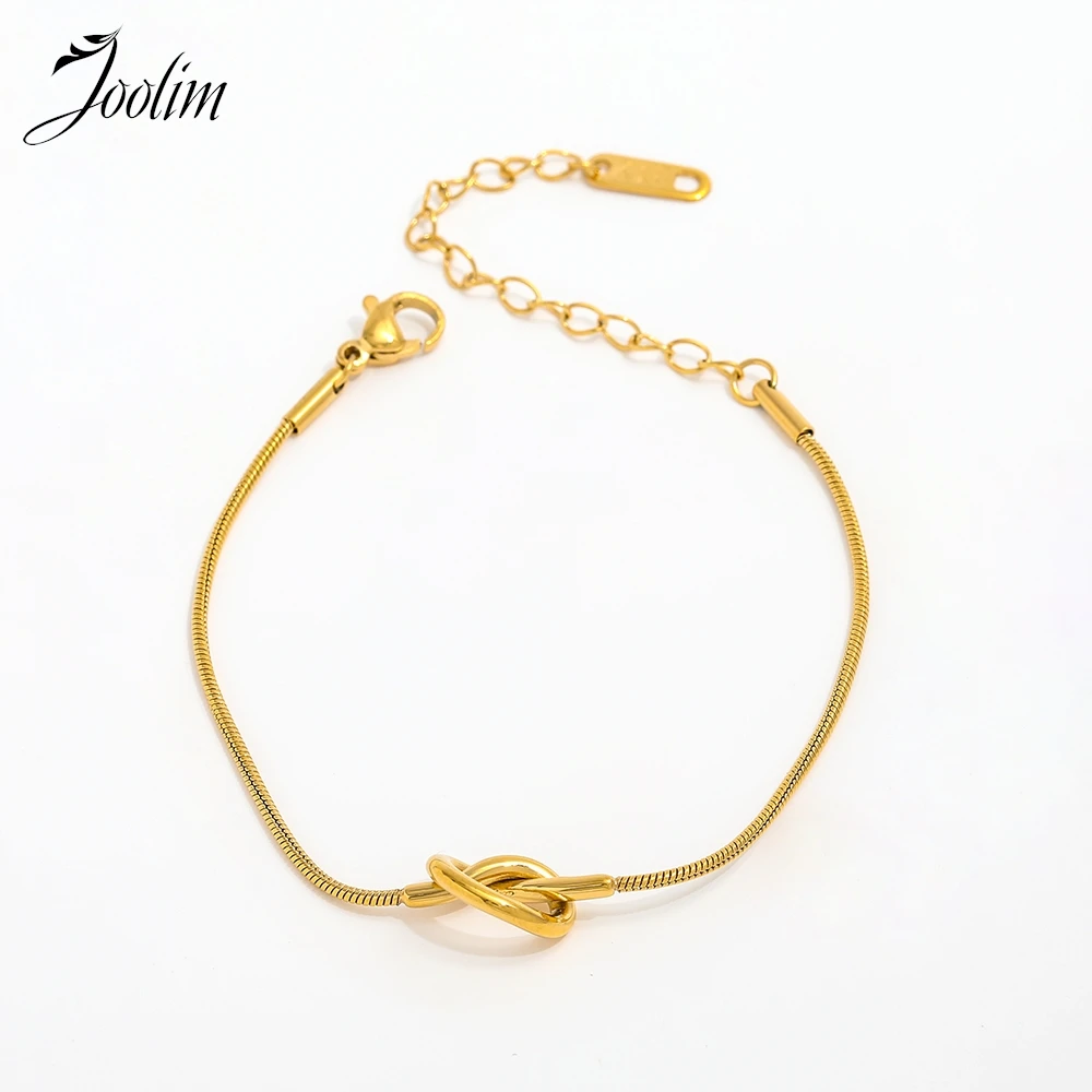 

Joolim Jewelry Wholesale High End PVD Fashion Simple Cute Sweety Knot Fine Snake Chain Stainless Steel Bracelet for Women