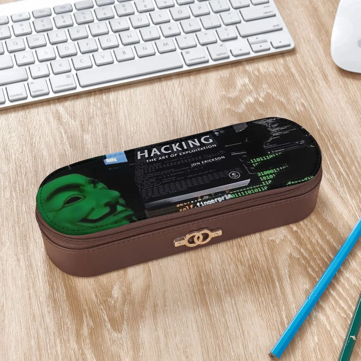 Hacker Code Binary Code Geek Science Computer  Leather Pencil Case Pencil Pouch Storage Stationery Supplies Pen Box
