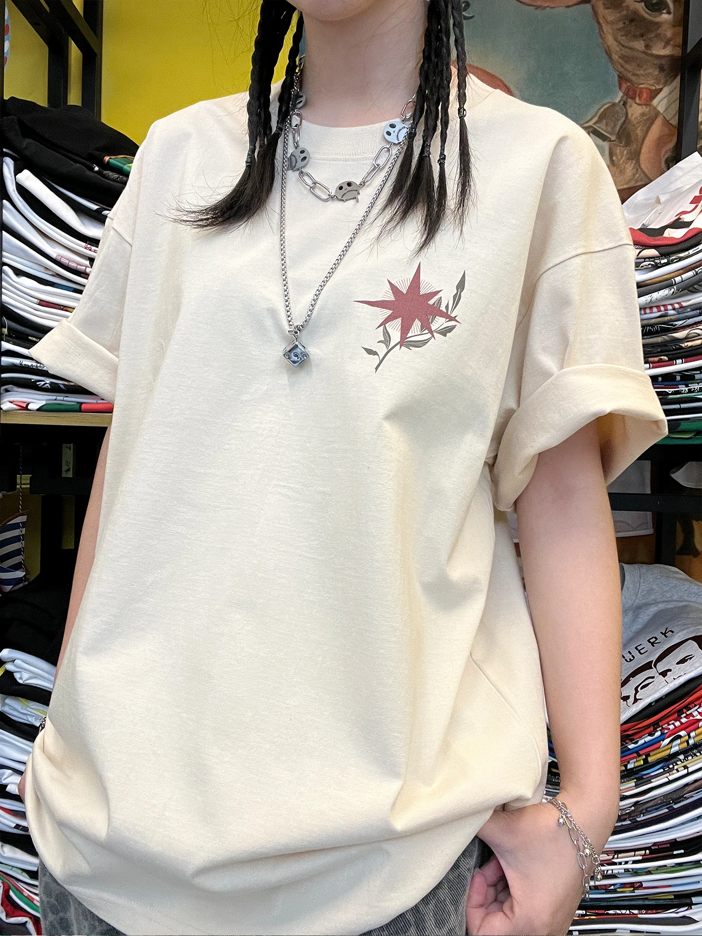 Heavyweight 260G Oversize Cartoon Rabbit Men's Short Sleeve T-shirt by Wang Studio Cotton Spandex Blend Spring 2025 Collection