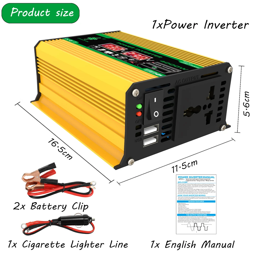 Convertitore solare a onda sinusoidale da 4000 W doppio LCD digitale DC12v a AC 110 V/220 V Convertitore portatile per auto da campeggio RV