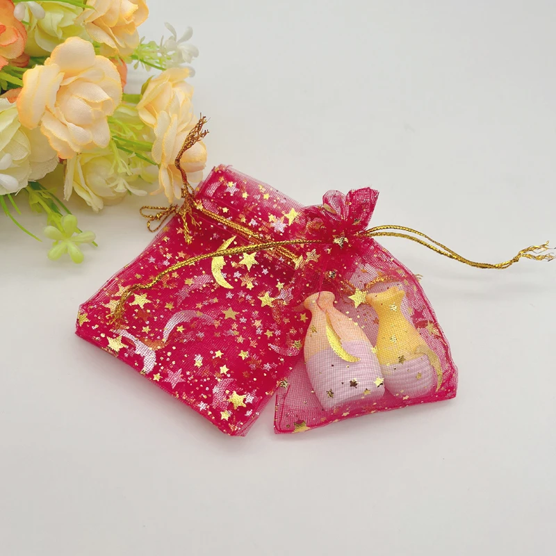 

1000pcs Small Sachet Bag Rose Red Gift Bag Moon Stars Organza Gift Bags Wedding Packaging Jewelry Storage Bags Drawstring Pouch