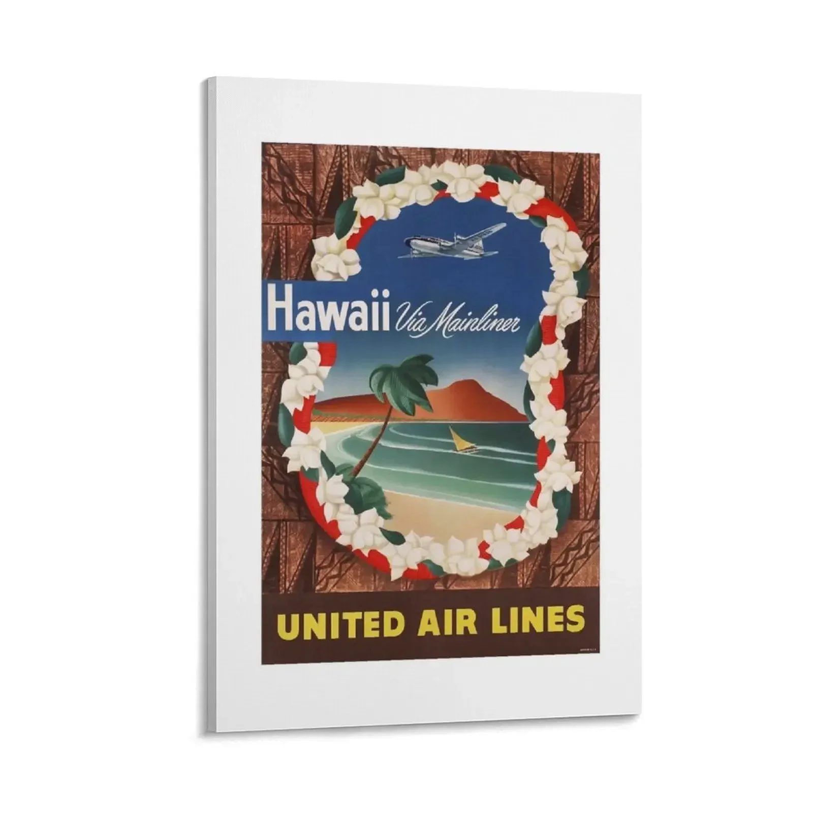 

1950 HAWAII Via Mainliner United Airlines Travel Poster Canvas Painting posters for room decorations for the room