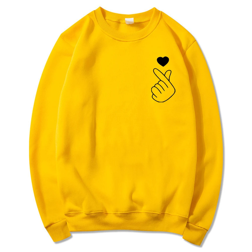 Korean Finger Heart Sweatshirt Korean Love Gift Cute Korean Heart Hoodie Women Long Sleeve Sweatshirts Kpop Pullovers Hoodies