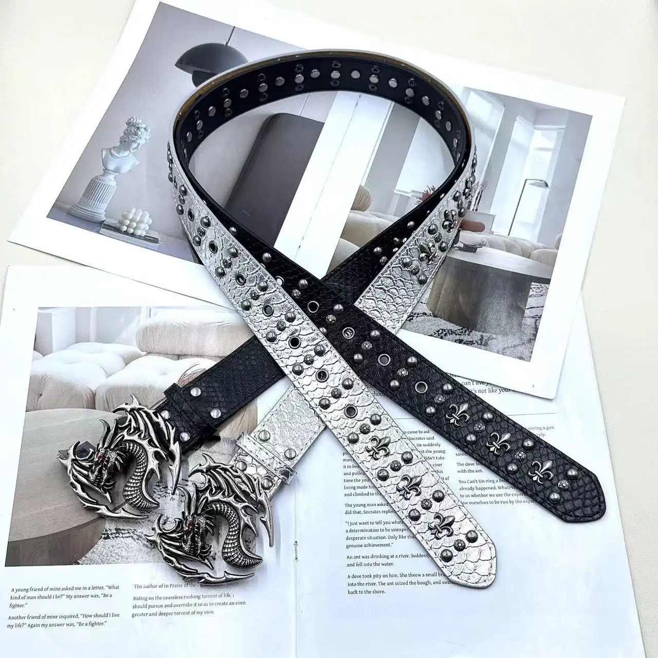 Paski gotyckie Y2K damskie męskie luksusowe marki gotyckie damskie hip hop punk z nitami z nadrukiem szkieletu pasek do spodni jeansowych