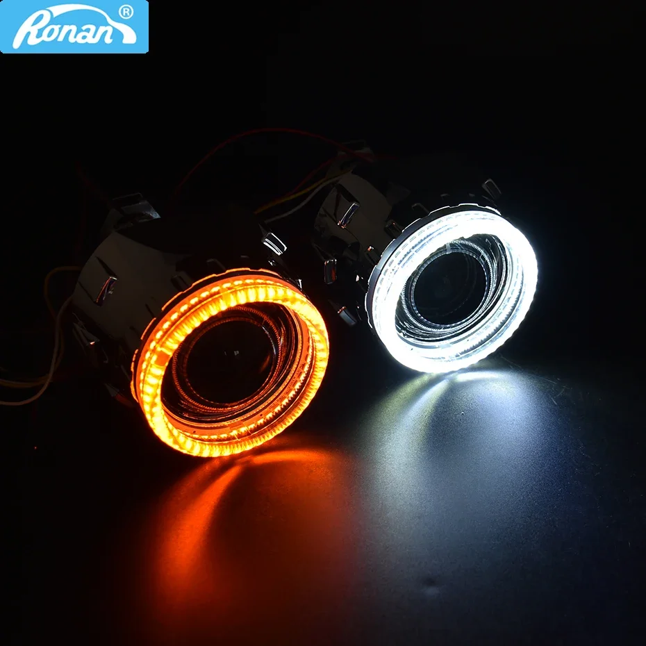 RONAN Headlight Lenses H4 H7 Bi-xenon Projector White Yellow LED SMD Angel Eyes Running Lights For Car Accessories Using H1 Bulb