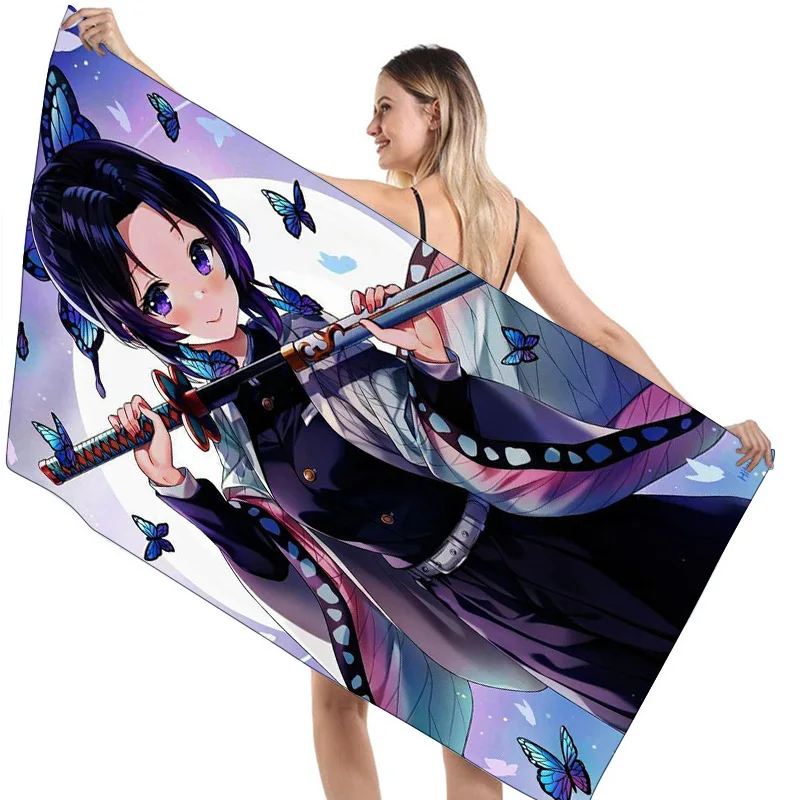 Demon Slayer Beach Towel Anime Bath Towel for Boy Kids Teens Quick Dry Microfiber Sunscreen Travel Camping Blanket 100x200cm