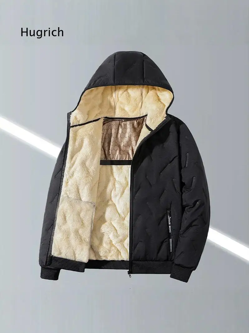 Mens Navy Solid Stitch Line Quilted Hooded Padded Jacket Full Zip Hoodie Coat Ribbed Hem Cuff Light Warm Fall Winter Outerwear