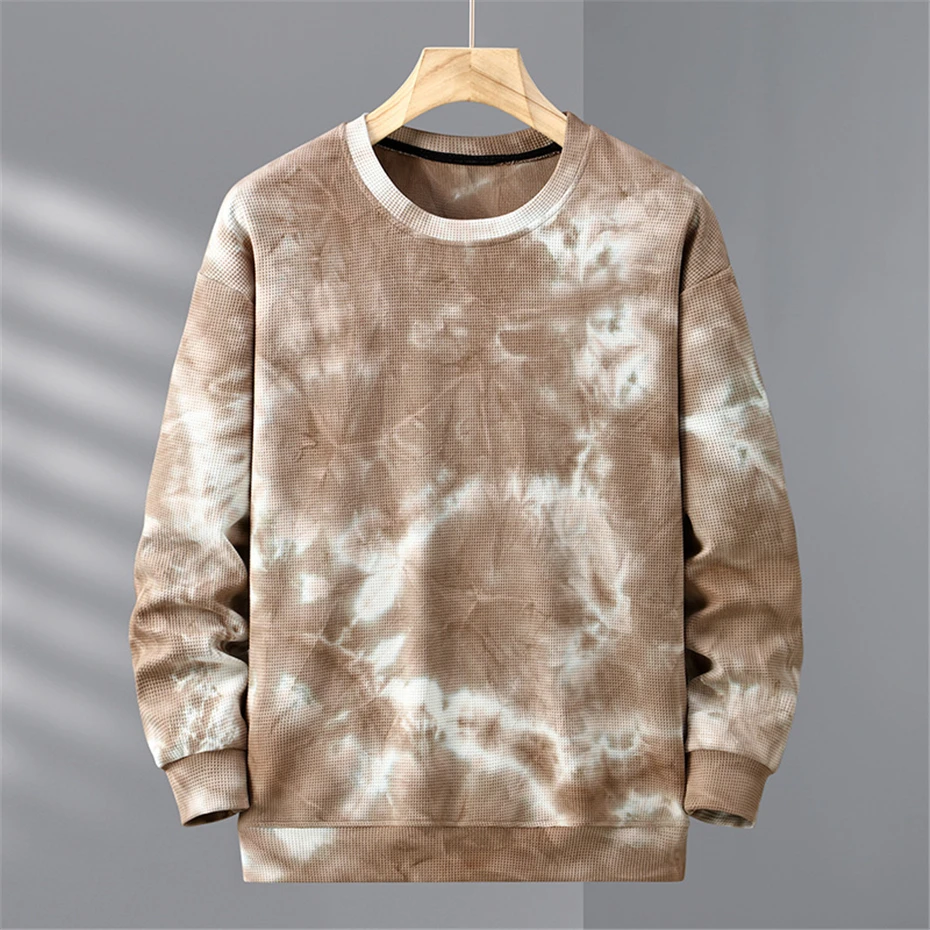 Tie Dye Sweatshirt Men 10XL Plus Size Pullover Spring Autumn O-neck Sweatshirts Male Fashion Causal Tie Dye Pullover Black