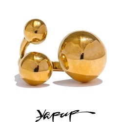 Yhpup Personalized Stainless Steel Ball Hollow Golden Ring Stain Less Metal Trendy Fashion Versatile Jewelry Waterproof New