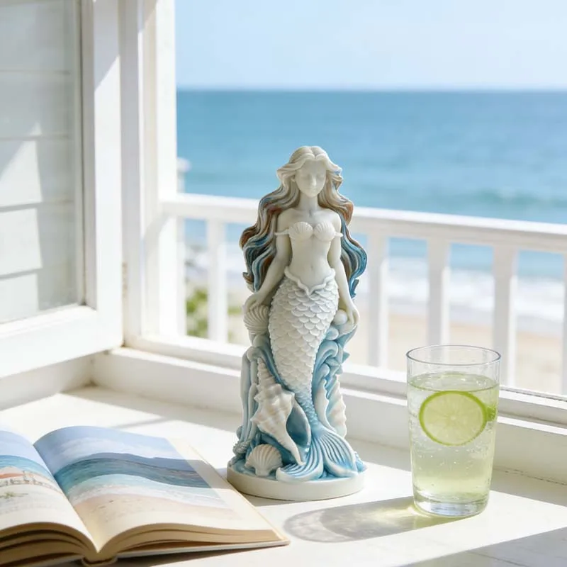 

Mermaid Sculpture Silicone Mold Seashell Wave Design Candle for DIY Resin Art Craft Coastal Home Decor Beach Centerpiece