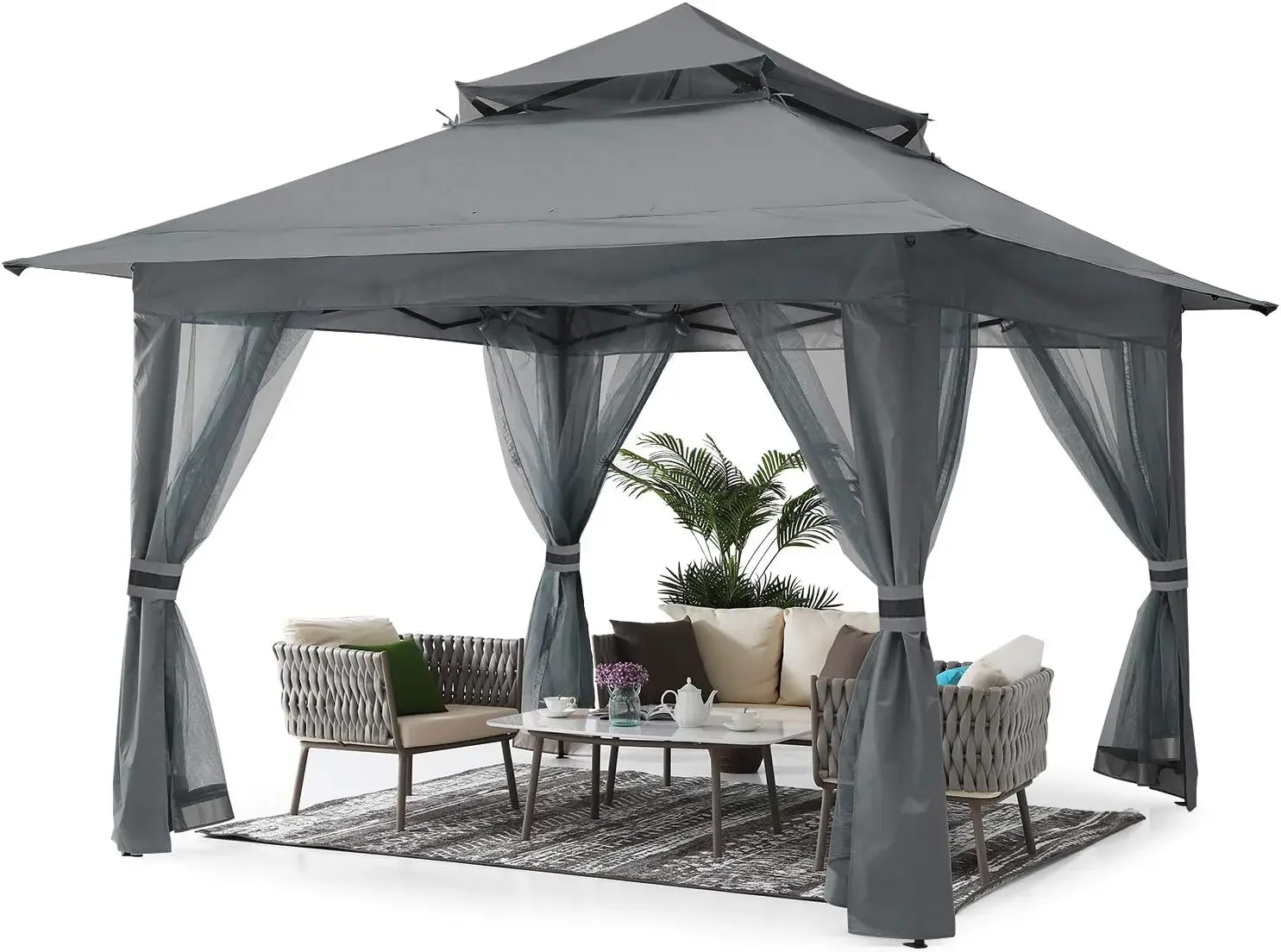 

Pop Up Gazebo 13x13 - Outdoor Canopy Tent with Mosquito Netting for Patio Garden Backyard