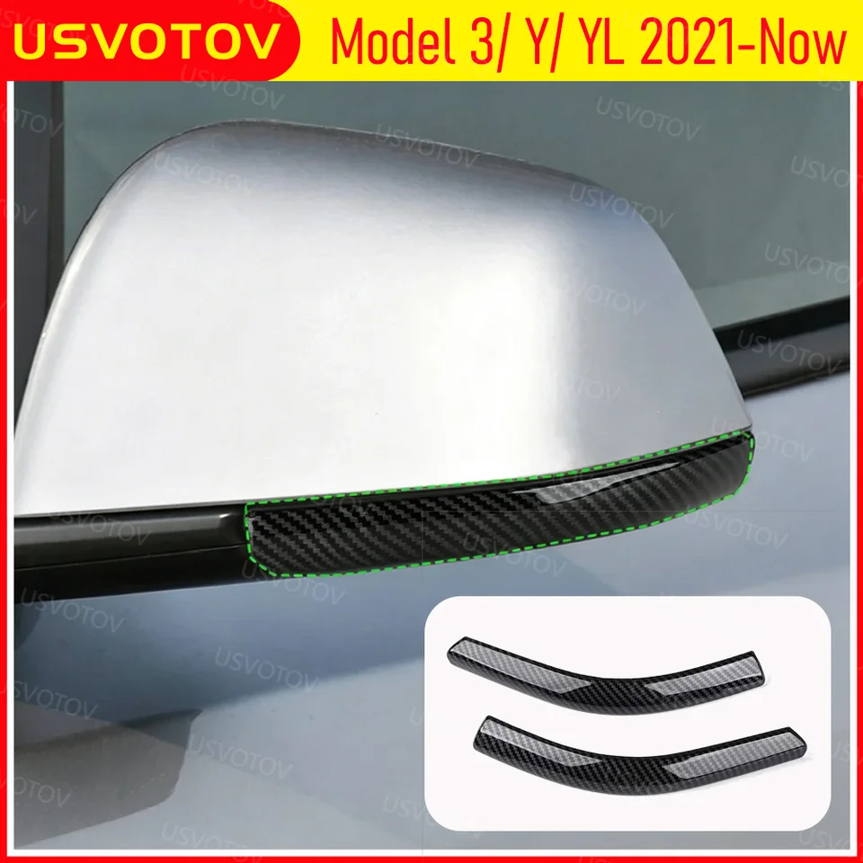 USVOTOV 테슬라 모델 3 Y YL 액세서리 2026-2021용 백미러 트림 커버, 충돌 방지 미러 범퍼 스트립 보호대