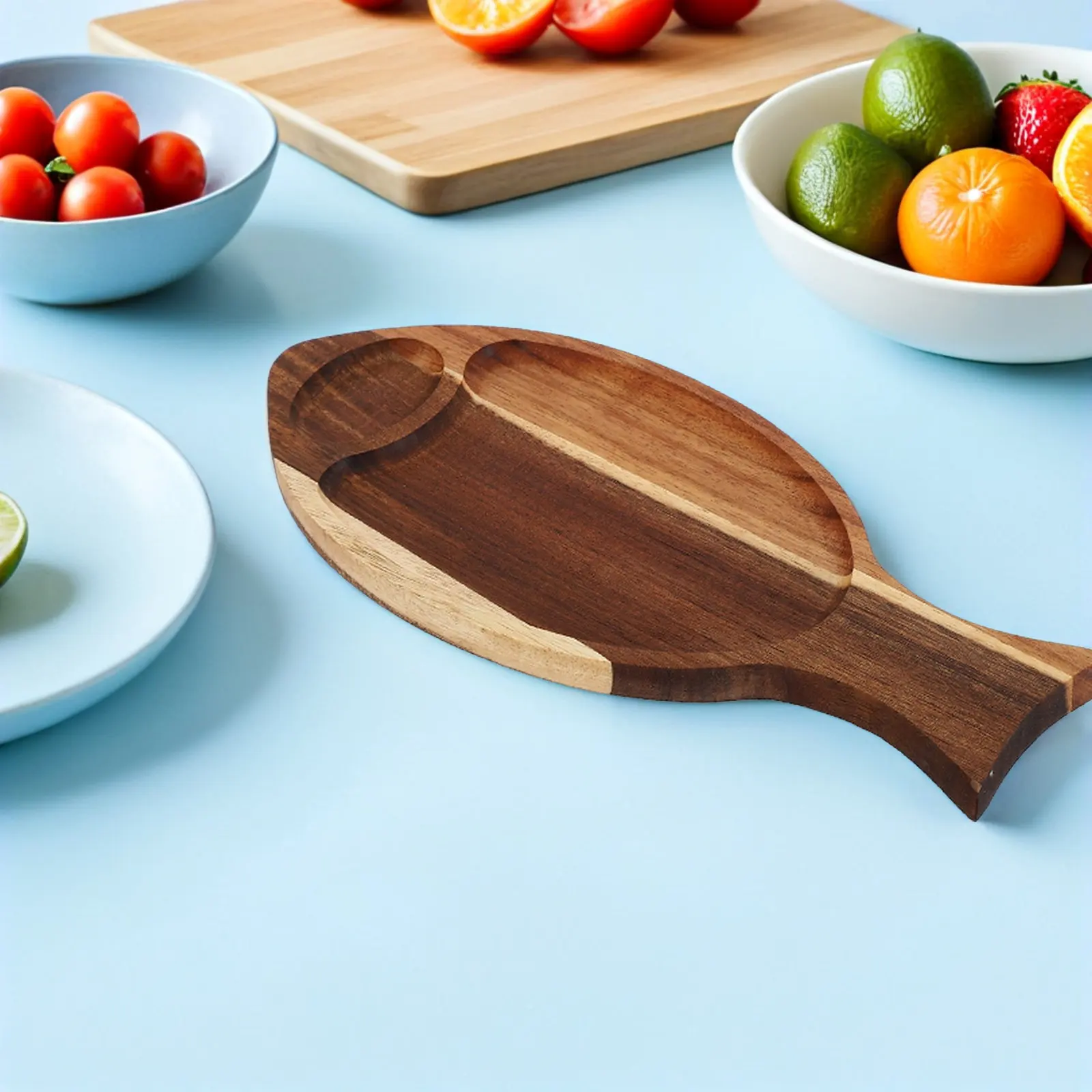 Fish Serving Tray Wooden Charcuterie Board Platter Fish Shaped Rustic Wooden Serving Dish Cheese Crackers Sashimi Presentation