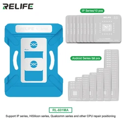 RELIFE RL-601MA 범용 CPU 리볼링 스텐실 플랫폼, 안드로이드 아이폰 시리즈용, IC 칩 식재 주석 템플릿 고정장치, 10 인 1