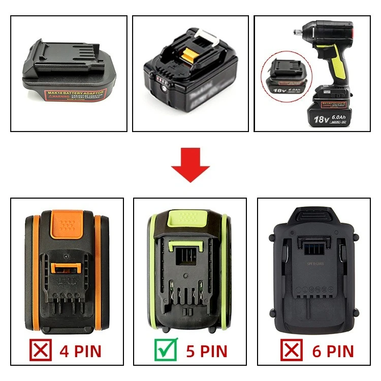 

For Worx 20V 5-Pin Green Power Tool Battery Adapter Compatible With for Makita BL Series 18V Battery