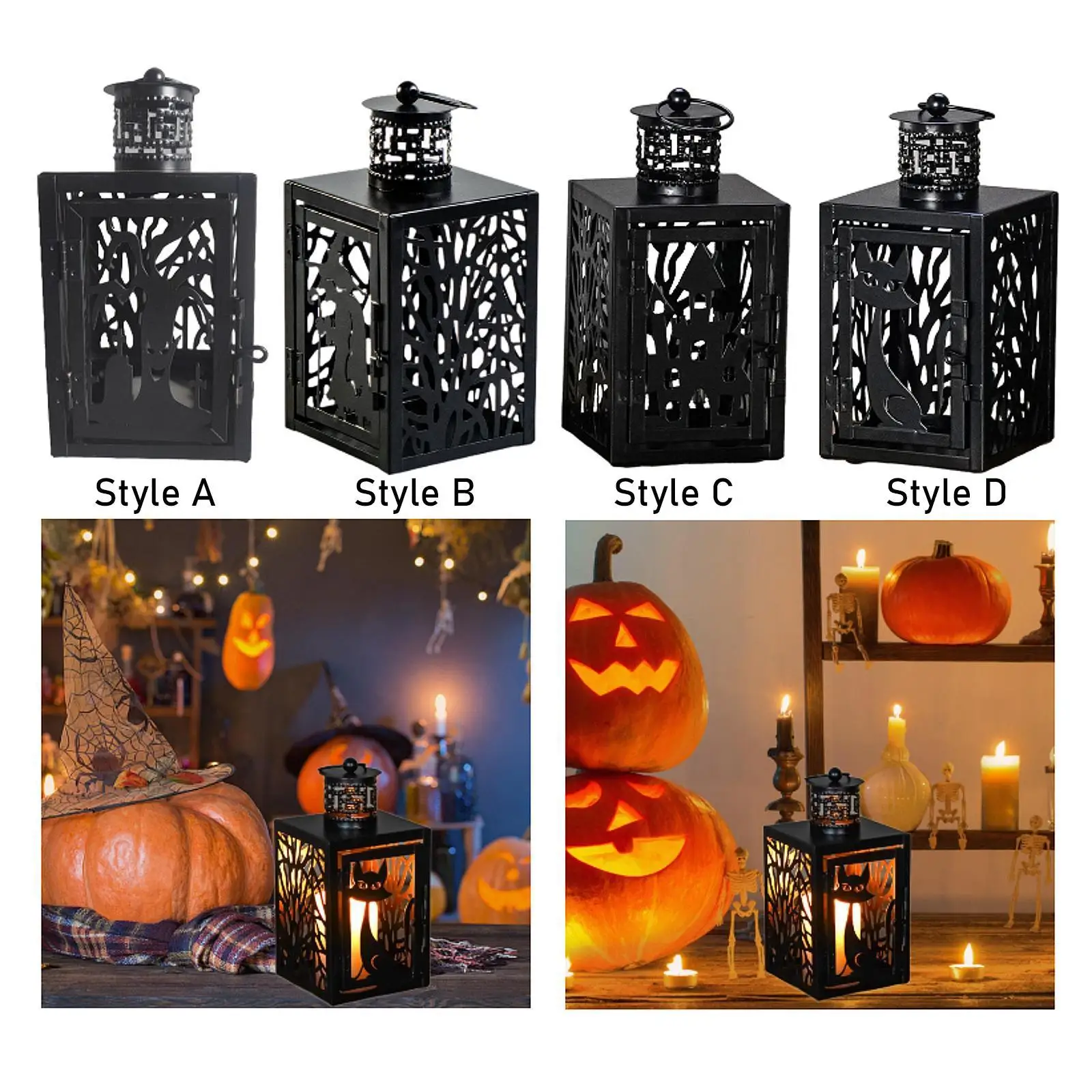 Halloween Decoratieve Kaarshouder Lantaarn Zwart 3.5x3.5x7.6inch Tafelblad Decoratie voor Deur Tafel Party Decor Veelzijdig