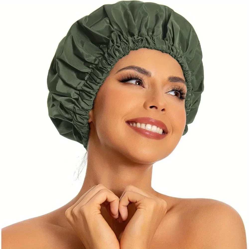Women's Fashion Bonnet Soft Double Layer Button Adjustable Hair Hat for Daily Home Comfortable Sleep Hat Shower Caps
