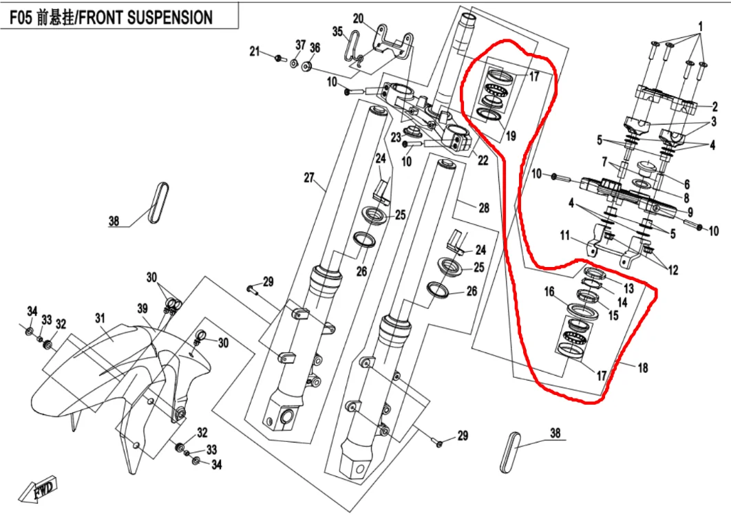 5 sets Steering bearing  suit for CF400/CF650 code A000-0501A0