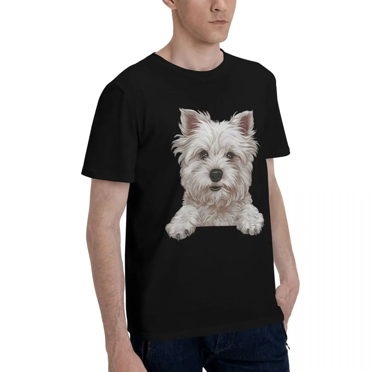 Cute White Dog Print Casual Graphic Motion Top quality Champion T-shirts Travel USA Size
