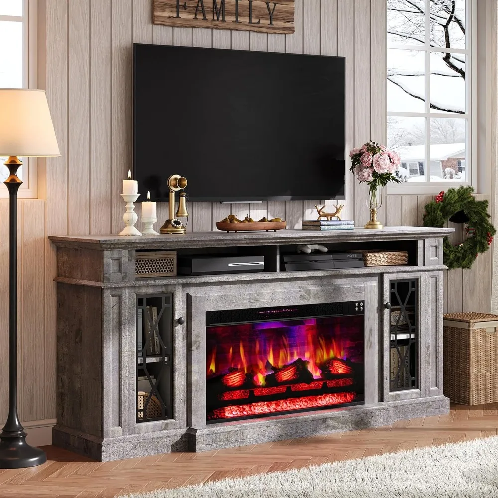 

Farmhouse Heavy Fireplace TV Stand with Electric Fireplace, forTVs up, Media Entertainment Center