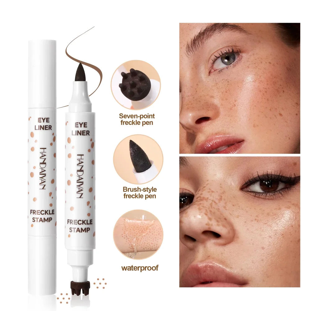 Double-end Waterproof Freckle Pen Natural Lifelike Fake Freckles Pen for Lasting Look Dot Spot Pen for Makep Light/Dark Brown