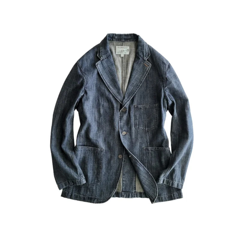

Men's Washed Blue Suit Jacket, Spring Autumn Denim Jacket