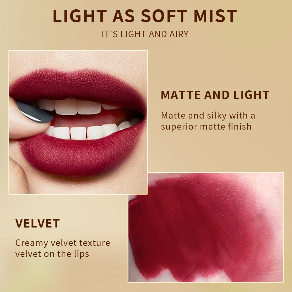 QIBEST 2 In 1 Matte Lipstick Lip Gloss Makeup Double Head Lip Satin Sexy Red Purple Lipgloss Long Lasting  Lip Tint Makeup