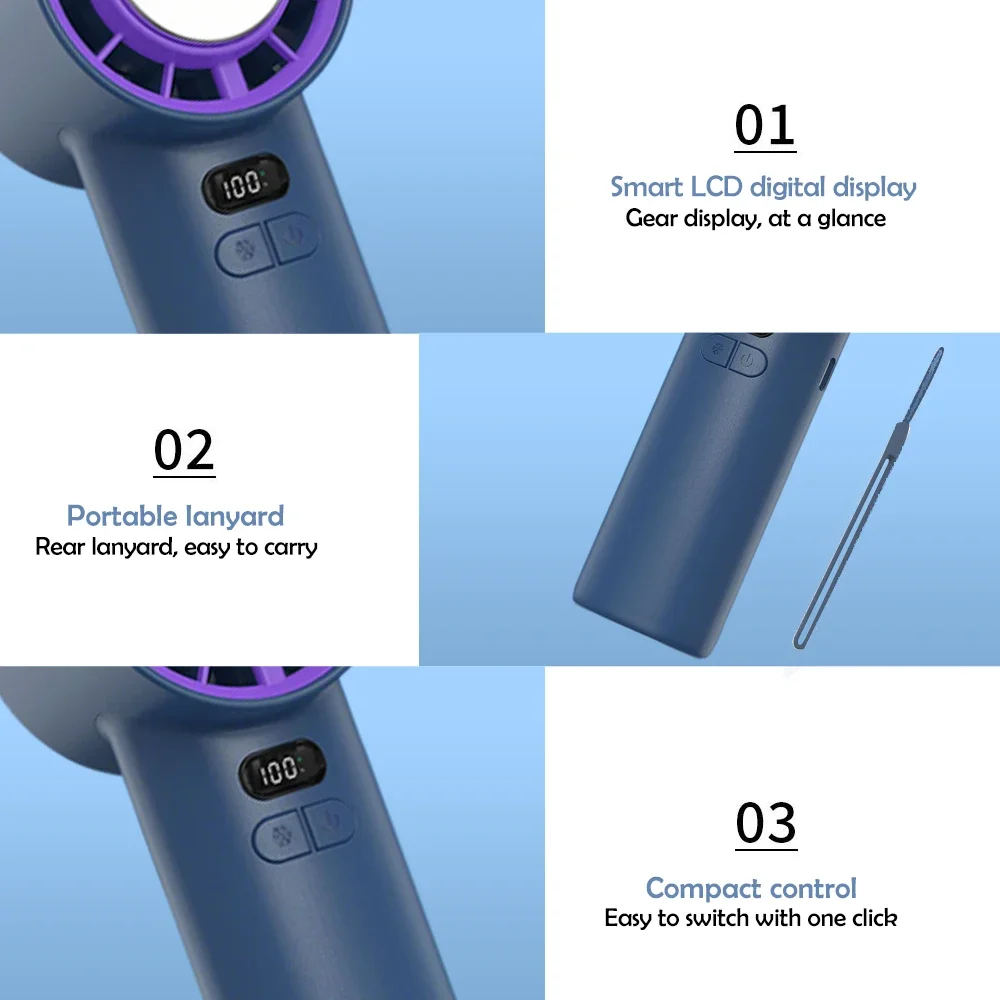 مراوح شخصية محمولة باليد فائقة الهدوء لتقنية التبريد الجديدة 4000 مللي أمبير في الساعة USB قابلة لإعادة الشحن عالية السرعة مروحة محمولة 100 سرعة للرياح