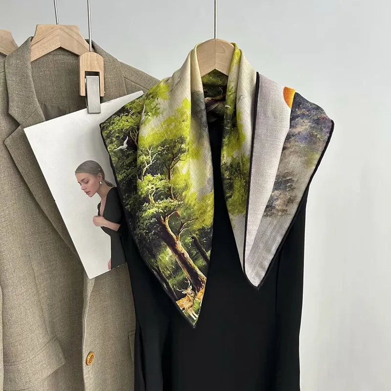 

Шерстяной двусторонний шарф [Forest] с рисунком под масляную живопись, разноцветный, 62 см, средний размер, модный платок для женщин