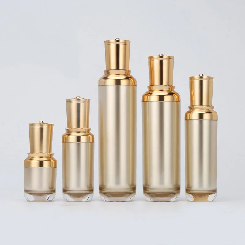 Bottiglia di plastica acrilica dorata da 30 ml siero/fondotinta lozione/emulsione/essenza tonica liquida sbiancante per la cura della pelle imballaggio cosmetico