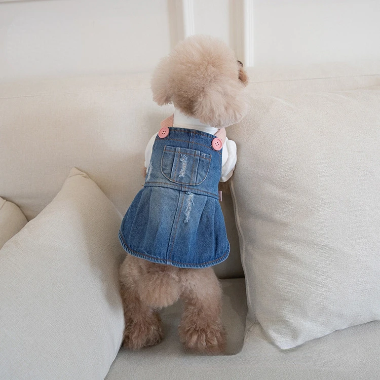 Contrast Color Denim Skirt Dog Suspender Skirt Cute Pet Clothes Cat and Dog Clothing Teddy Bear Coat Yorkshire Maltese Pet Cat