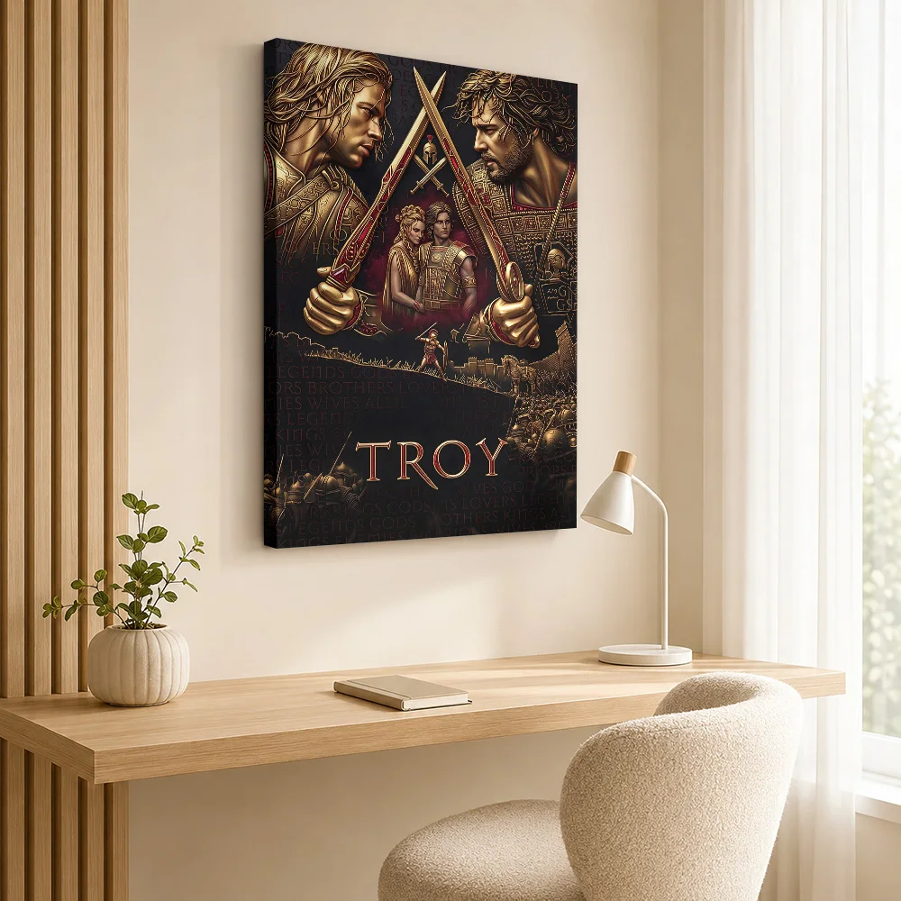 Troy Movie  Art Canvas Painting Poster Customized Vintage Movie Canvas Wall Art for Man Cave Decor Ready to Hang Gift for Fans