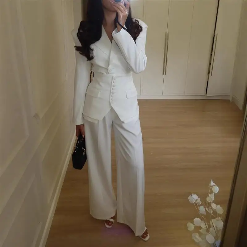 

Модный повседневный женский костюм с V-образным вырезом, осенний, премиум-качество, в западном стиле, с высокой талией, длинные брюки