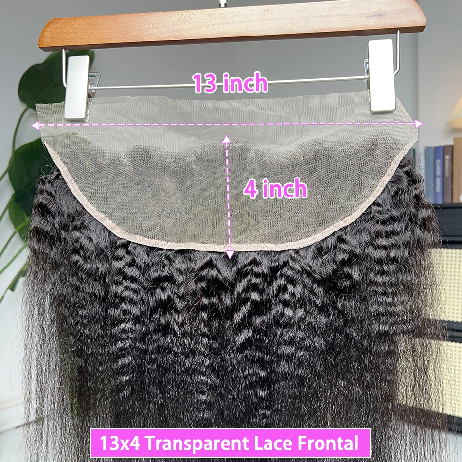 13x4 Transparent Lace Frontal Kinky Straight Human Hair Preplucked Bleached Knots Invisible Melted Skin Lace Natural Color Hair