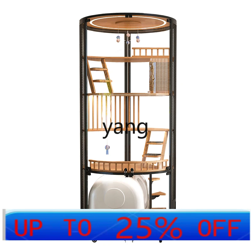 LMMsolid wood luxury round panoramic display super large household cylindrical 360 glass cat cabinet cat cage