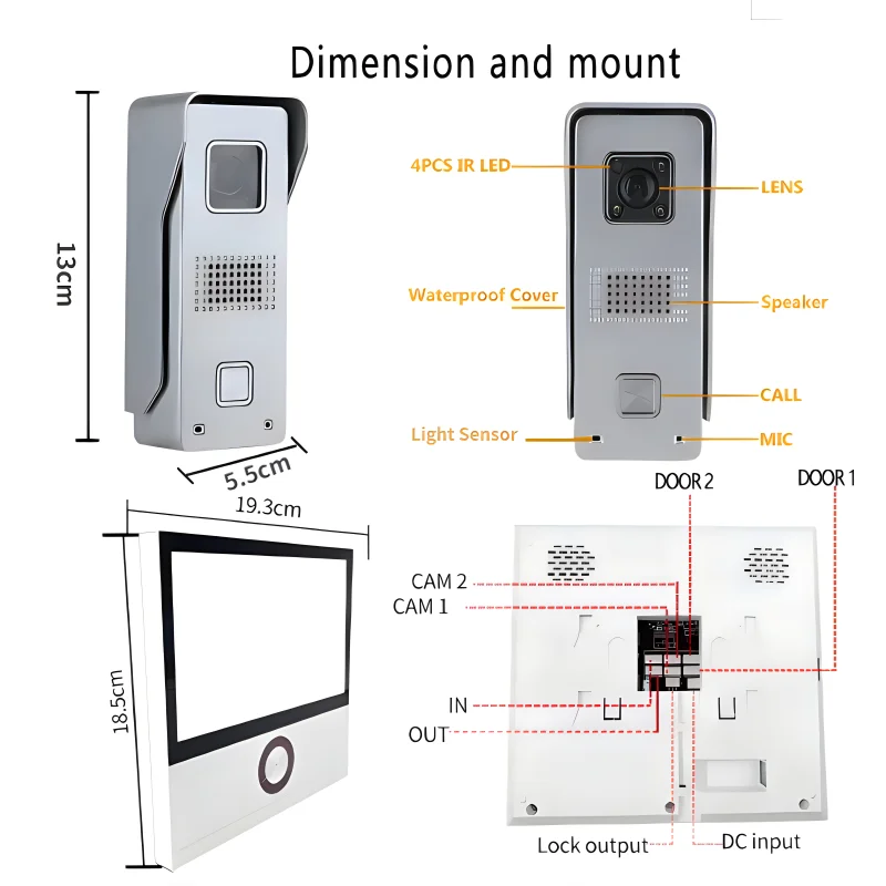 Intercomunicador de vídeo con cable, sistema de intercomunicación con pantalla táctil LCD IPS de 8 pulgadas, portero de apartamento con Monitor, timbre, cámara, Kit de videoportero