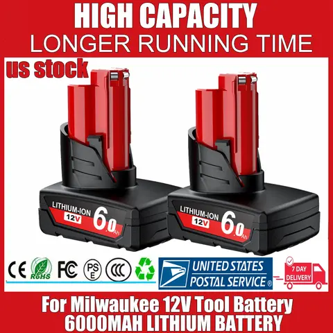 Batterie au lithium pour Milwaukee M12, perceuse à percussion, outils électriques, 6000mAh, 12V