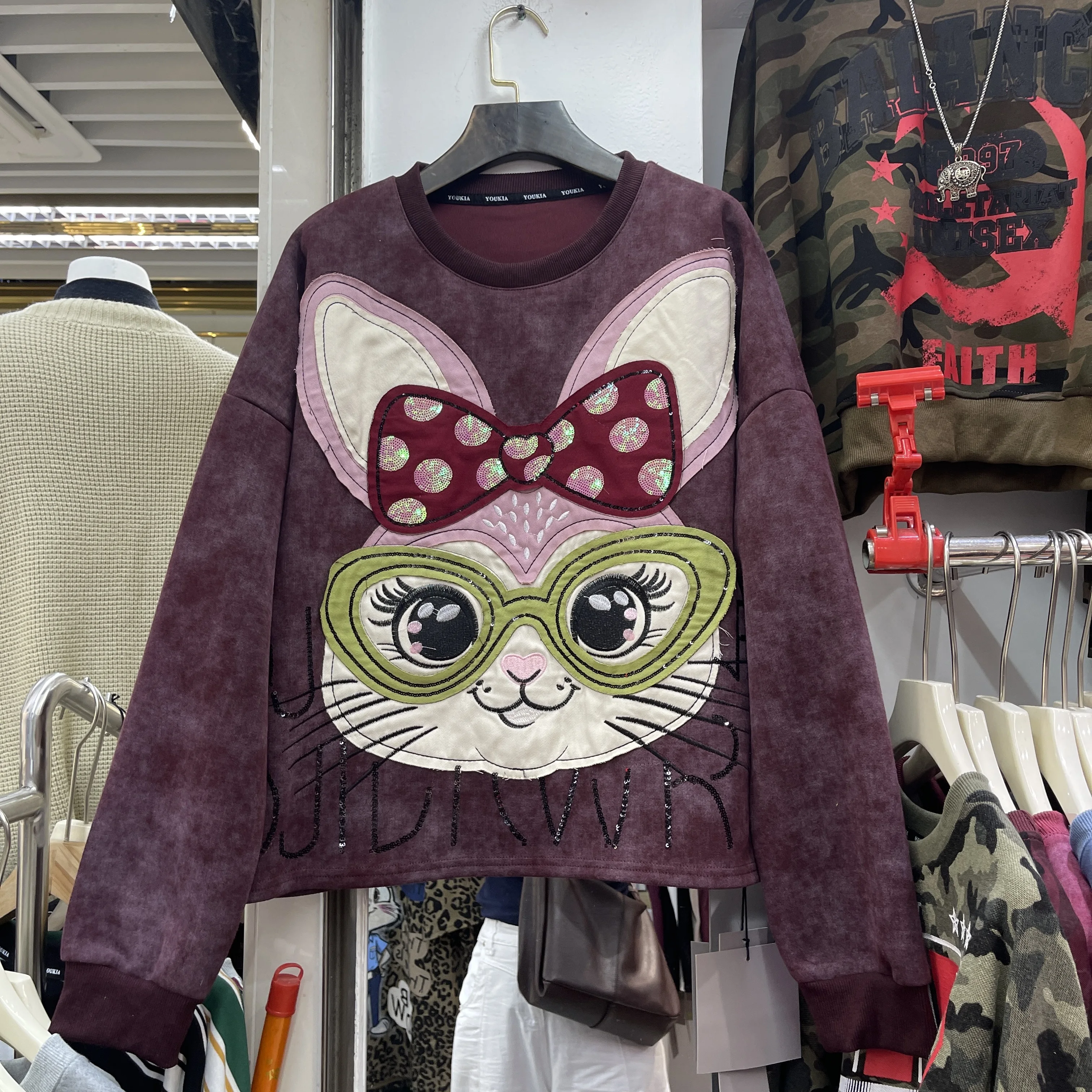 2025 New Autumn Trendy Brand Rabbit Cartoon Oversized Tops Round Neck Fashion Loose Sweatshirt Kawaii Clothes Streetwear Women