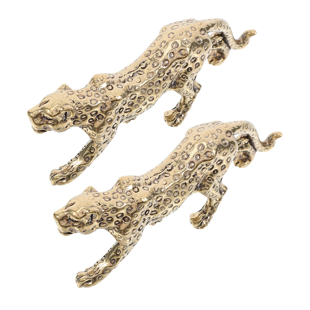 

2 Pcs Leopard Ornament Sculpture Statue Figurine Vintage Desktop Accessories