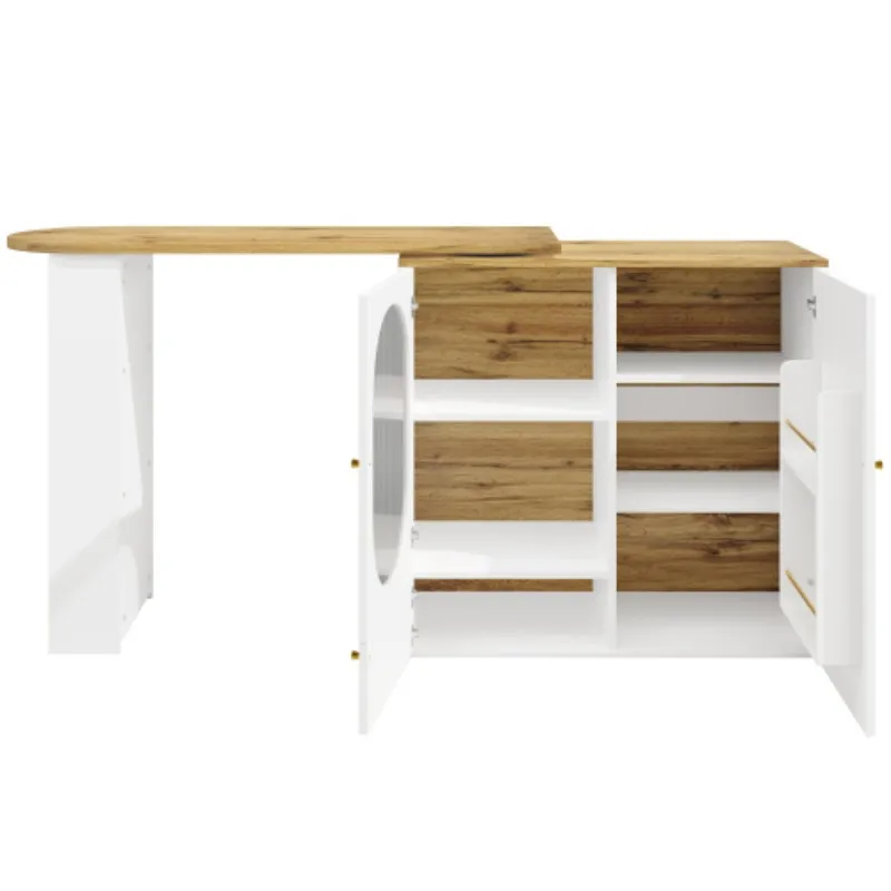 360 °   draaibare bartafel, koffiebarmeubel, draaibare eettafel met opbergruimte, keukeneiland, twee deuren met planken