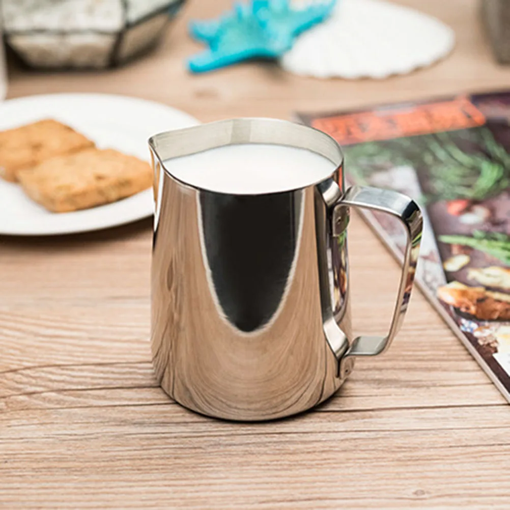 

350ml Stainless Steel Milk Pour Cup Silver Suitable for Milk Steamer Handheld Frother Producing Creamy Foam Mug